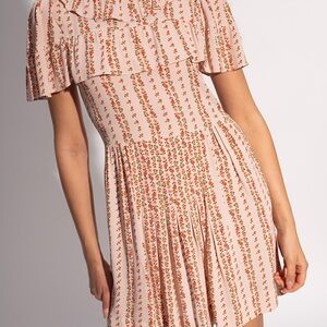 $445 See by Chloe Joephine pink floral ruffle trim dress